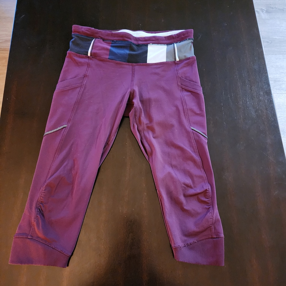 lululemon athletica Plum Purple Cropped Leggings with Color-Block Waist